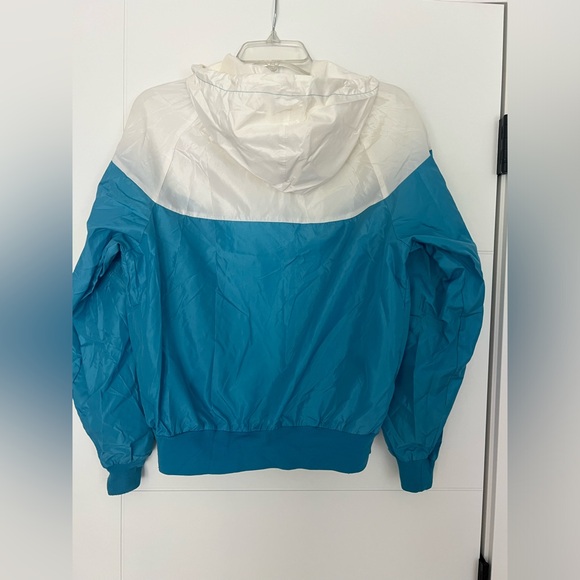 Vintage Y2K NIKE Windbreaker Jacket Coat Blue and White Women's Large Hooded - Picture 3 of 6